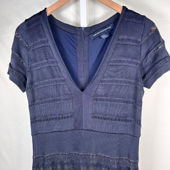 French Connection Size 12 Dress Navy Stretch Work - Picture 3 of 8